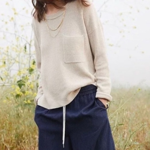 MADEWELL Ribbed Knit Sweater Thompson Pocket Pullover Sweater Fawn Oat Cream C24 - Picture 11 of 11